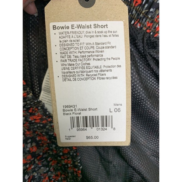 Prana Shorts Mens Large Black Floral Bowie E-Waist Short Water Friendly Lined - Picture 6 of 9